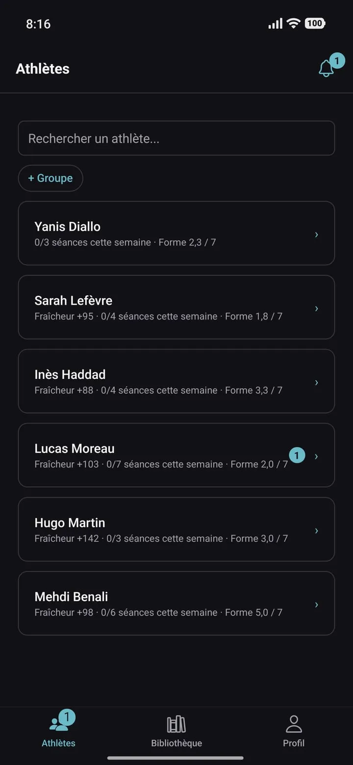 Liste des athlètes du coach