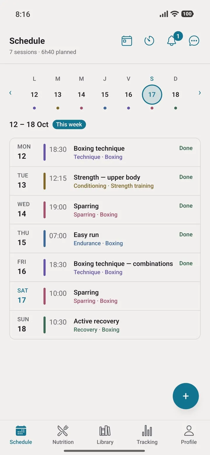 Weekly schedule