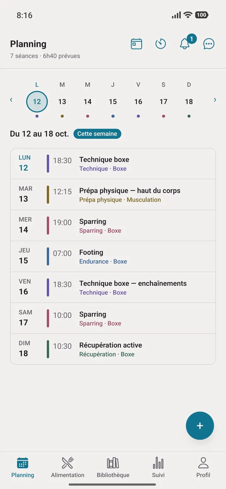 Planning de la semaine